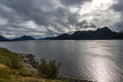 Blick über den Fjord auf die Insel Skogsøya